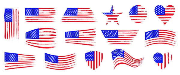 Set of American flags of various shapes. Vector — Stock Vector