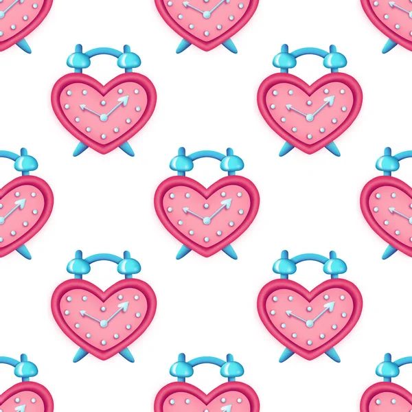 Seamless pattern of Heart shaped alarm clock.Design for Valentines Day — Stock Photo, Image