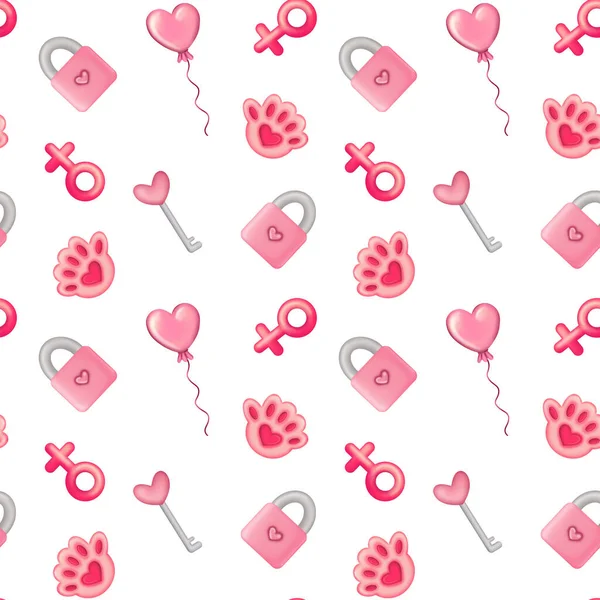 Seamless pattern with love symbols for St Valentine Day — Stock Photo, Image