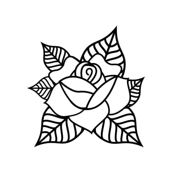 Linear illustration of a rose in the style of an old-school tattoo — 图库矢量图片