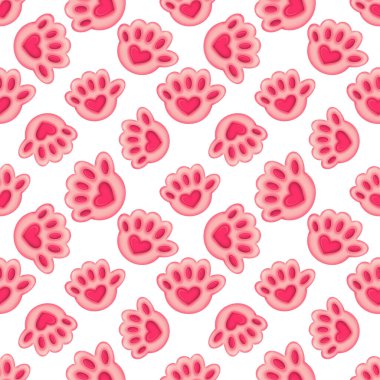 Kusursuz desenli, kalbi olan pembe bir kedi pençesi.