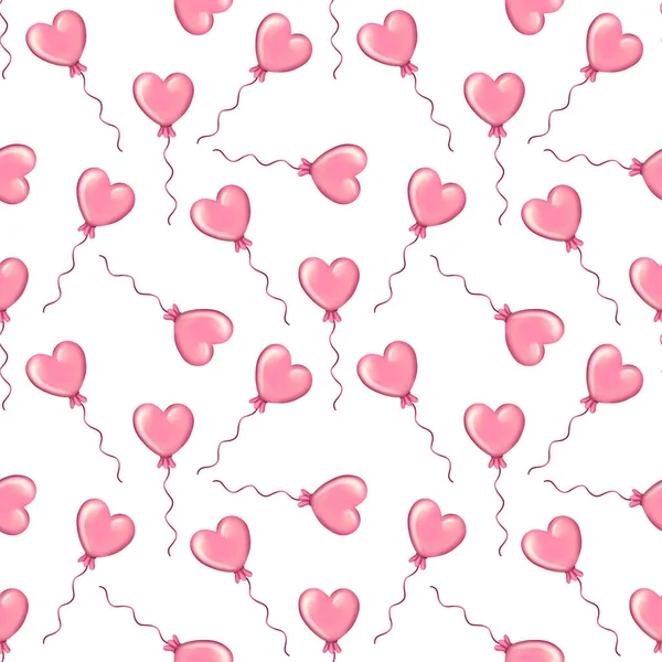 Patrón sin costuras con globos de aire en forma de corazón rosa —  Fotos de Stock
