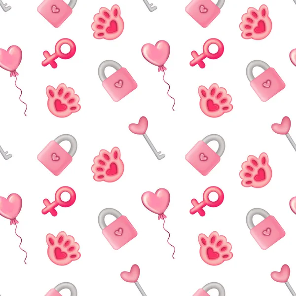 Sevgililer Günü için aşk sembolleri olan pürüzsüz pembe desen — Stok fotoğraf