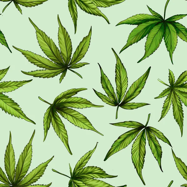 Marijuana seamless pattern. Green hemp leaves — Stock vektor