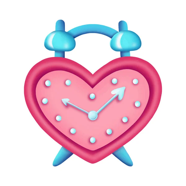 Kalp şeklinde çalar saat. Sevgililer Günü için tasarlanmış. vektör illüstrasyonu — Stok Vektör