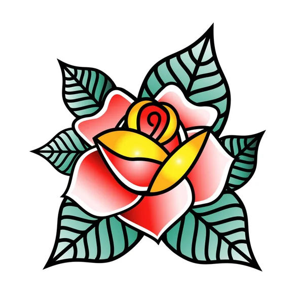 Rose en estilo de tatuaje de la vieja escuela. ilustración vectorial — Archivo Imágenes Vectoriales