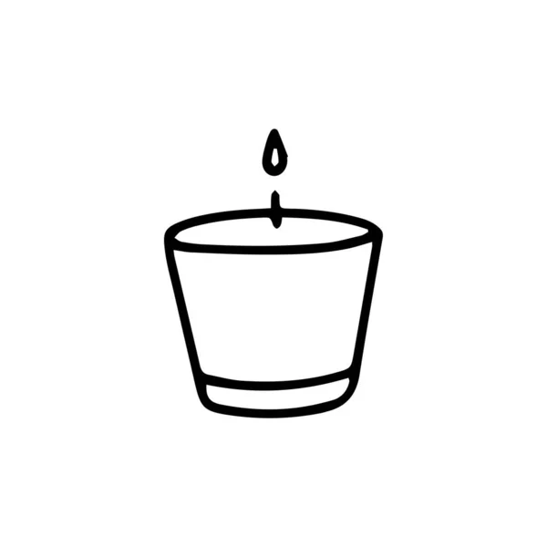 Hořící svíčka ve svícnu.Ručně kreslené vektorové ilustrace ve stylu čmáranice — Stockový vektor