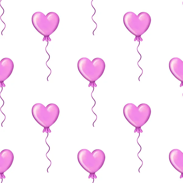 Seamless pattern with purple heart shaped air balloons — 图库照片