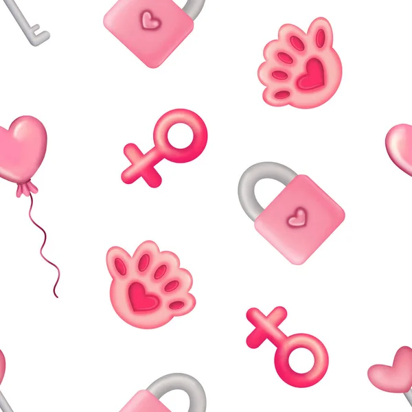 Patrón rosa sin costuras con símbolos de amor para el Día de San Valentín — Foto de Stock