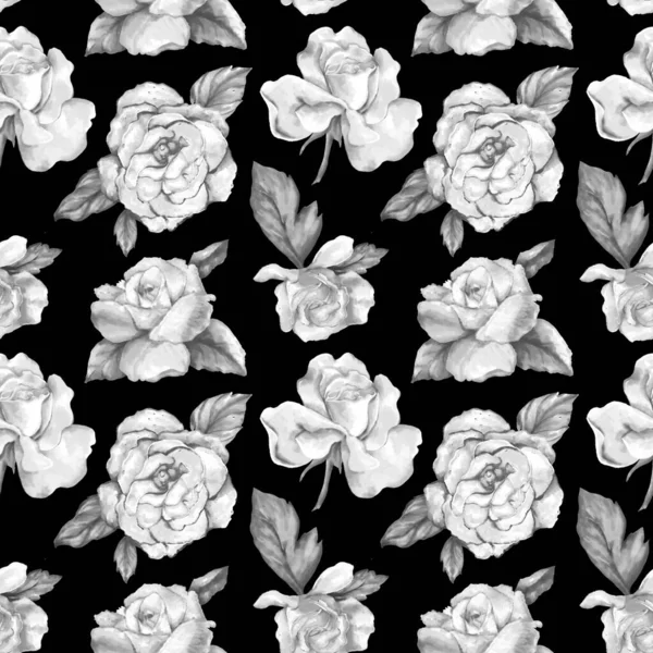 Fekete-fehér minta rózsa virágok — Stock Fotó