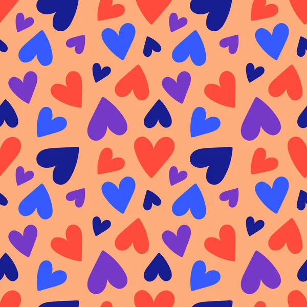 Patrón sin costuras de corazones multicolores. Ilustración vectorial — Archivo Imágenes Vectoriales