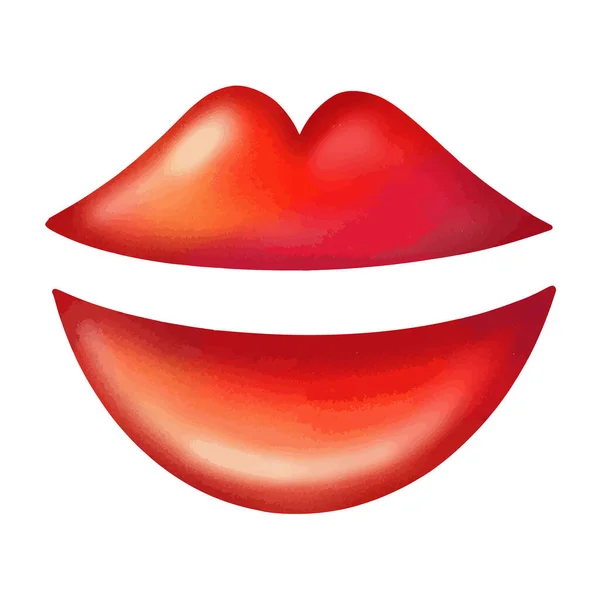 Glossy bright red lips smiling against white background. Vector illustration — Vetor de Stock