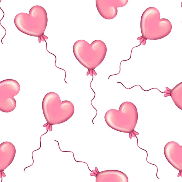 Seamless pattern with pink heart shaped air balloons — 图库照片