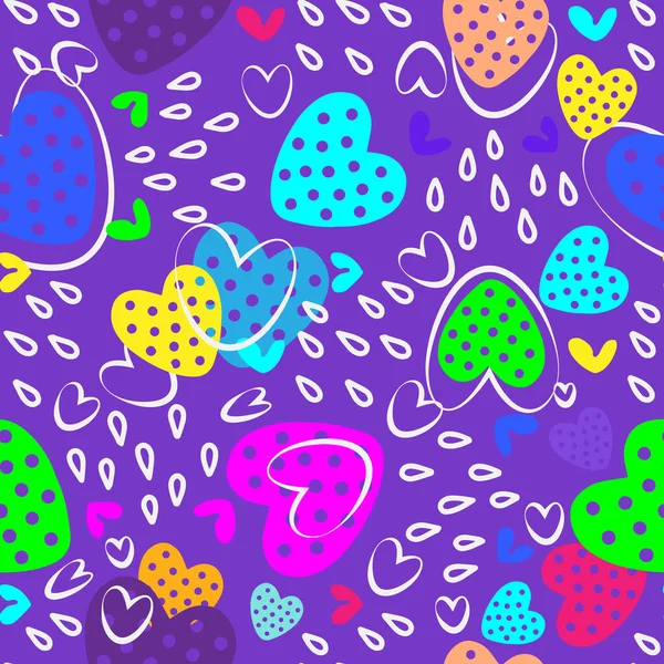 Bright neon pattern with hearts, raindrops and doodles. Vector illustration — 图库矢量图片