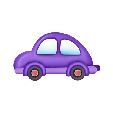 Violet car with hearts on wheels. Vector illustration 