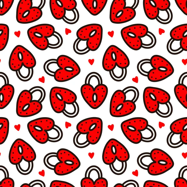 Seamless pattern with red locks and hearts. Vector illustration — Vettoriale Stock