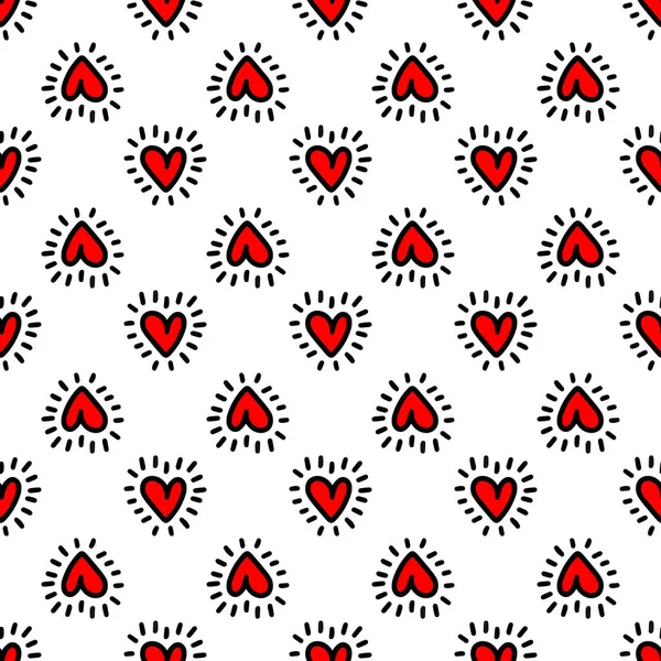 Corazones rojos patrón sin costuras. Estilo Doodle — Archivo Imágenes Vectoriales