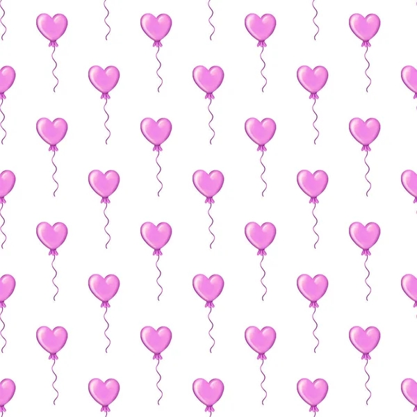 Nahtloses Muster mit lila herzförmigen Luftballons — Stockfoto