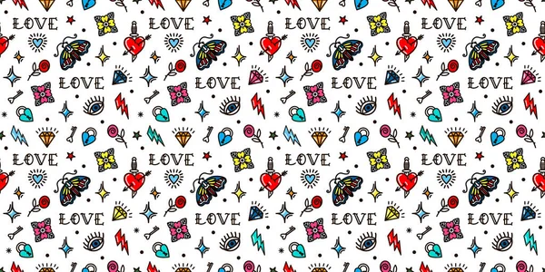 Seamless pattern on valentines day with love symbols —  Vetores de Stock