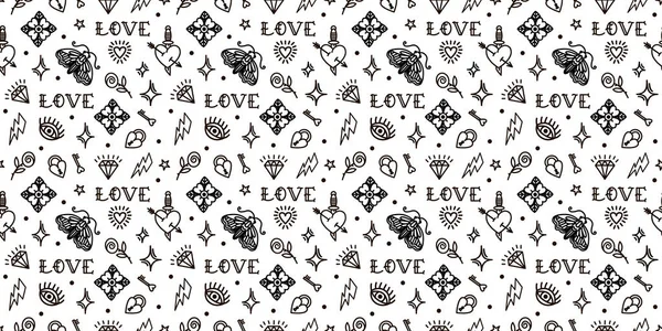 Monochrome Old School Style Pattern for Valentines Day. — Stockvector