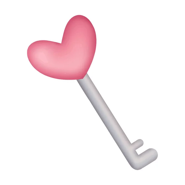 Metal key with pink heart. Vector illustration — Stok Vektör
