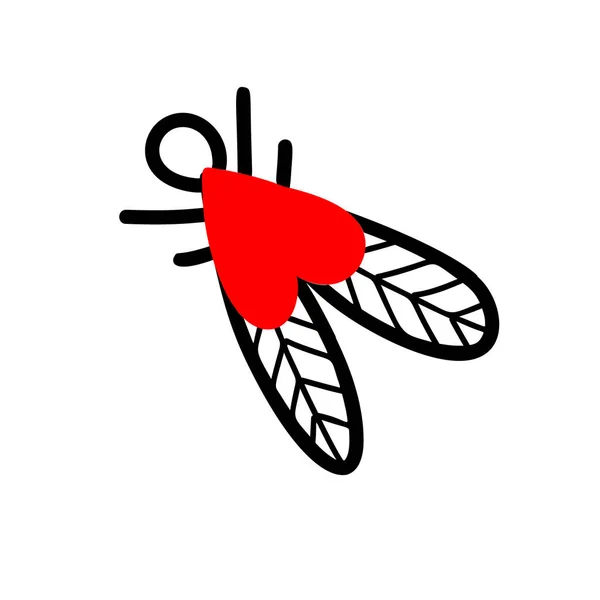 Fly with a red heart — Vector de stock
