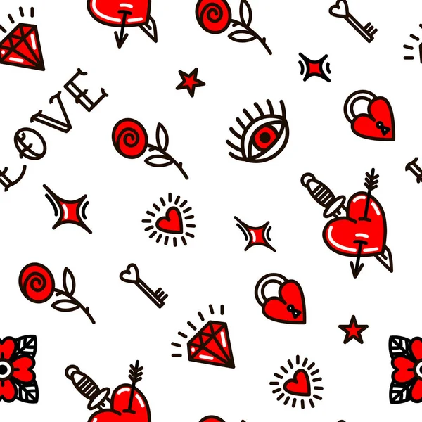 Old School Style Pattern for Valentines Day. — Stockvector