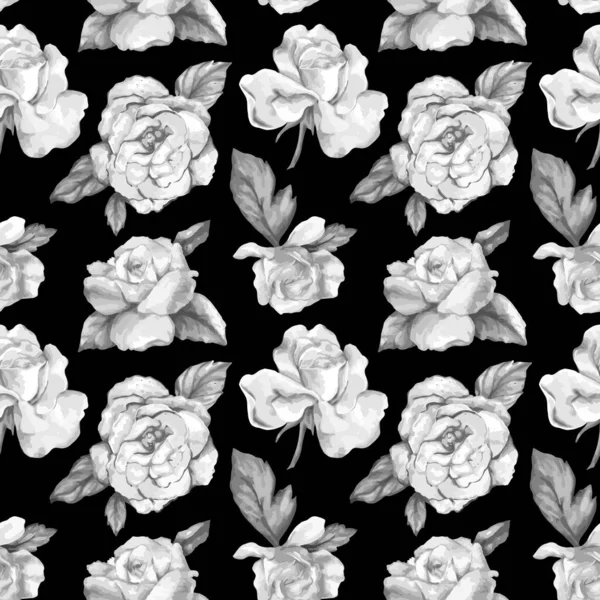Gül çiçeklerinin siyah beyaz deseni — Stok Vektör