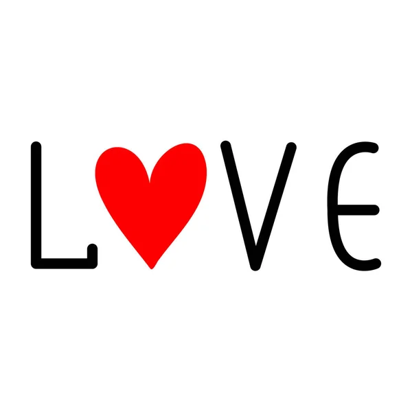 Amour inscription dessinée à la main avec un cœur rouge — Image vectorielle
