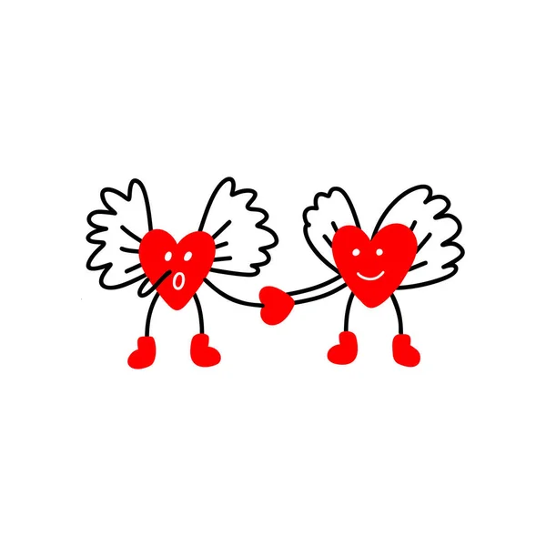 Cute hearts with wings confess their love to each other — Archivo Imágenes Vectoriales