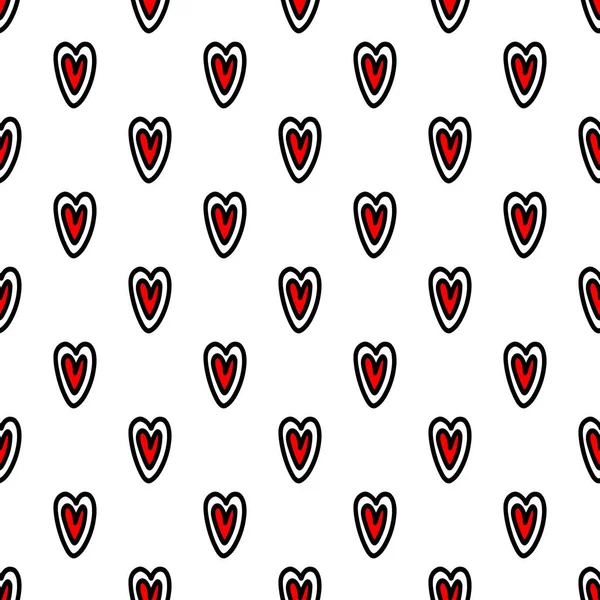 Red hearts seamless pattern. Doodle style — Stock Vector