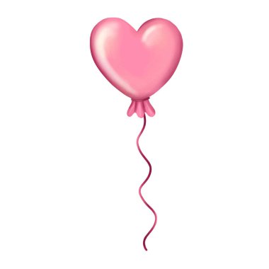 Kalp şeklinde pembe bir balon. Vektör illüstrasyonu 