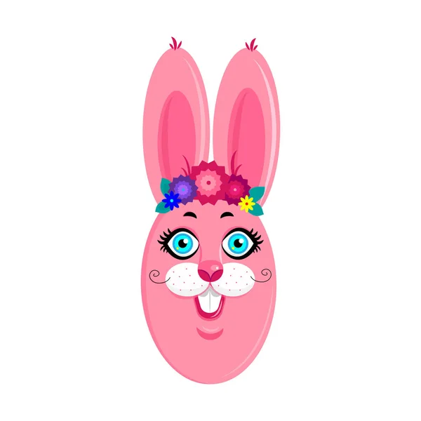 Lindo conejo de Pascua con flores en estilo de dibujos animados. Conejo de Pascua.Ilustración vectorial — Archivo Imágenes Vectoriales