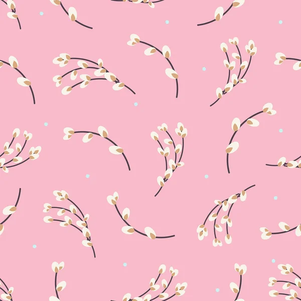 Patrón sin costuras con ramas de sauce sobre un fondo rosa —  Fotos de Stock