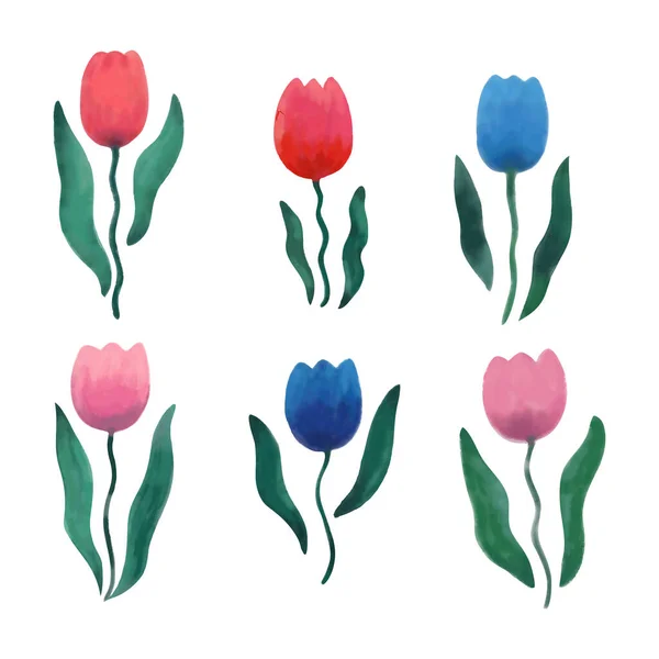Colección de flores de tulipán de primavera. Ilustración en acuarela — Archivo Imágenes Vectoriales