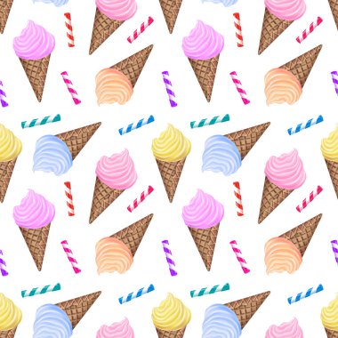 Dondurma külahı ve çizgili şeker çubuklarıyla kusursuz desen.