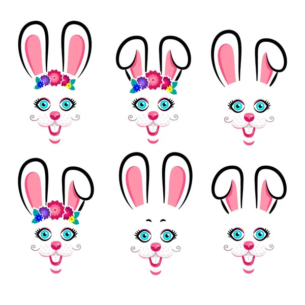 Conjunto de máscaras de conejo feliz — Vector de stock