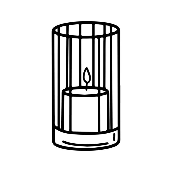 Candela accesa in candeliera.Illustrazione vettoriale disegnata a mano in stile doodle — Vettoriale Stock