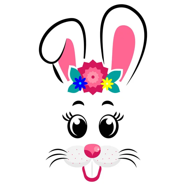 Máscaras de coelho com orelhas rosa e flores — Vetor de Stock