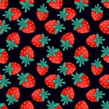 çilek siyah bir arka plan ile Seamless Modeli 