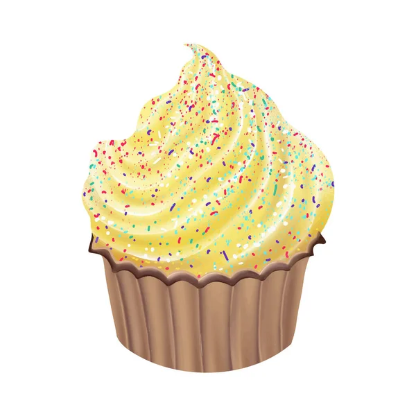 Cupcake met gele room. Vectorillustratie — Stockvector