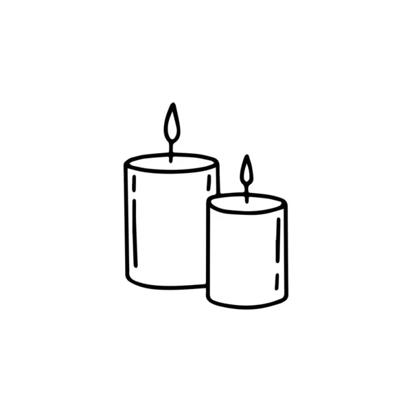 Hořící svíčka. Ručně kreslená vektorová ilustrace ve stylu doodle — Stockový vektor