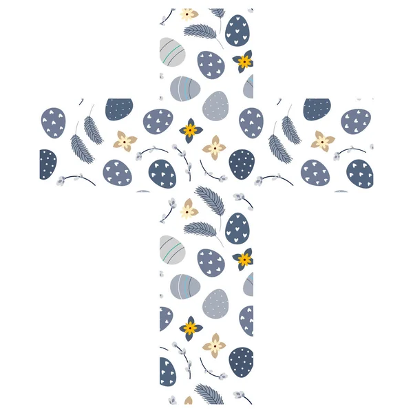 Великодній хрест з яйцями і квітами — стоковий вектор