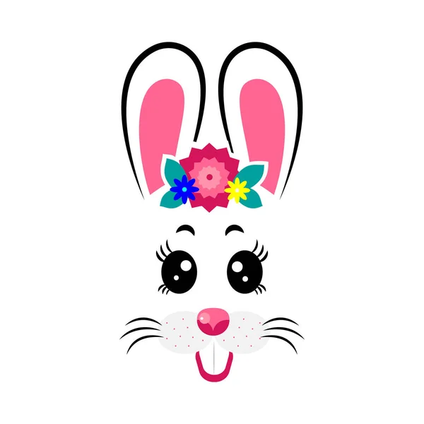 Hasenmasken mit rosa Ohren und Blumen — Stockvektor