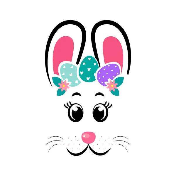 El rostro del conejo de Pascua con una corona de huevos — Vector de stock