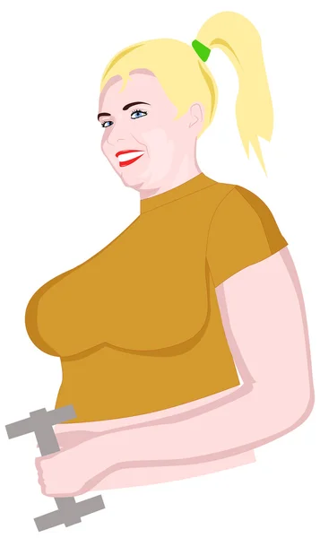 Chica regordeta con mancuernas — Vector de stock