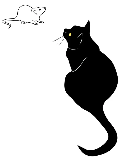 Chat noir et souris — Image vectorielle