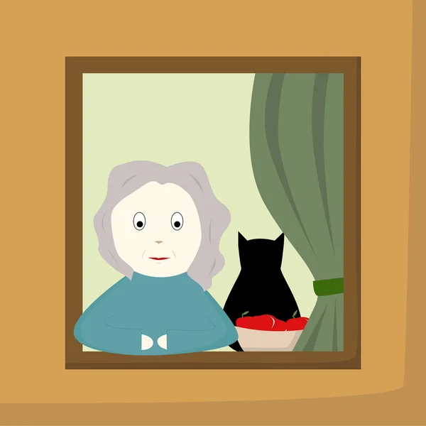 Бабушка в окне — стоковый вектор