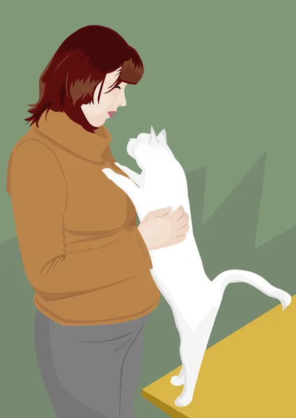 女人和猫 — 图库矢量图片