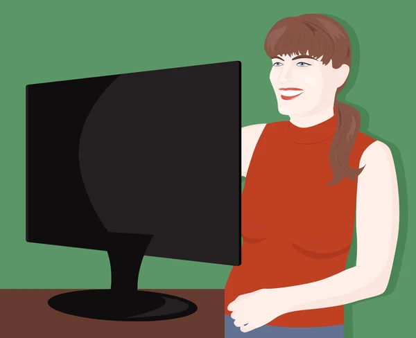 Uma mulher e um computador — Vetor de Stock